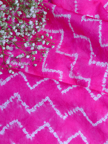 Hot Pink Zig Zag Shibori Habutai Silk.