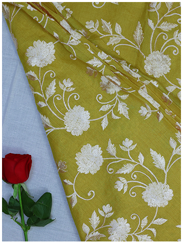 Monga Silk Embroidery Jaal- yellow