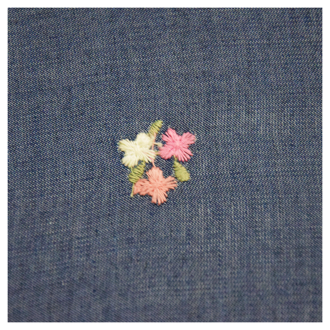 White Pink Denim Embroidery