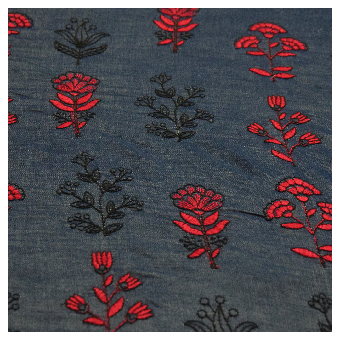Small rose prints on denim
