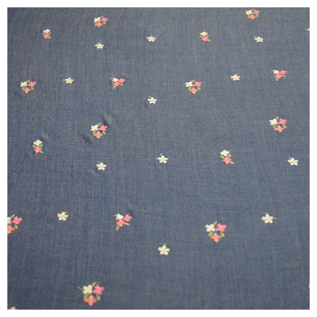 White Pink Denim Embroidery