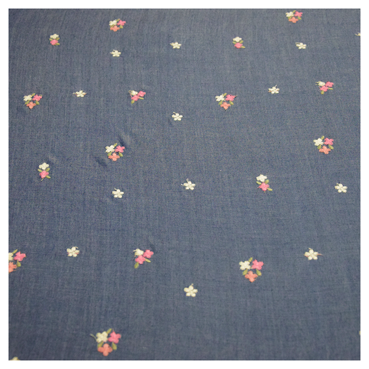 White Pink Denim Embroidery