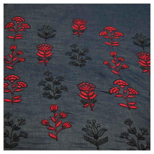 Small rose prints on denim