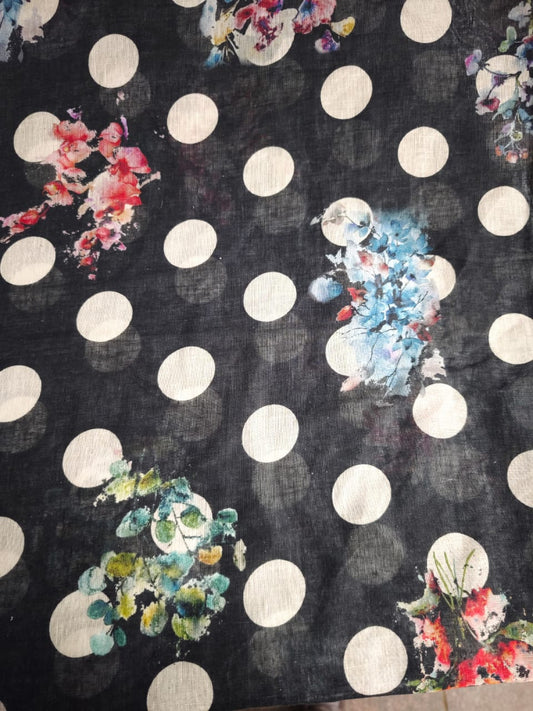 Pure Linen Digital Print Polka Floral Motif