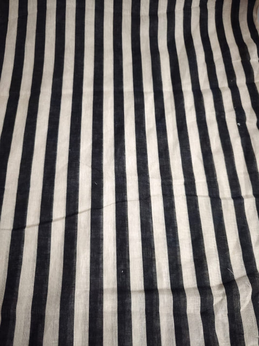 Black & White Pure Linen Printed Stripe