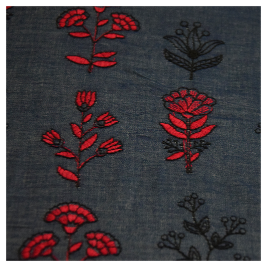 Small rose prints on denim